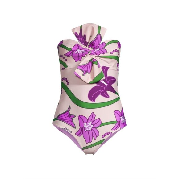 Juan De Dios Malaga One Piece Swimsuit Violet Flowers Womens Size 0 XS - Picture 1 of 7